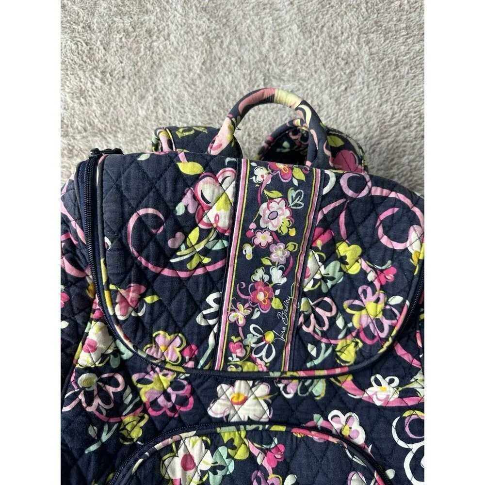 Vera Bradley Navy Blue and Multicolored Floral Quilted Stitch Backpack
